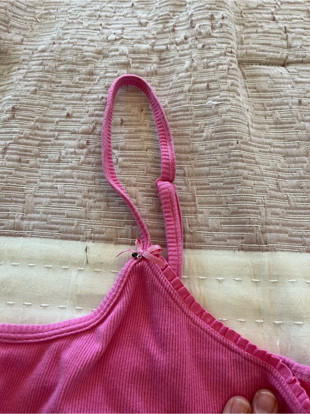 Y2K 2000s Pink Cotton Ruffle Hem Mini Dress Bow and Sparkle Accent L - Picture 5 of 7